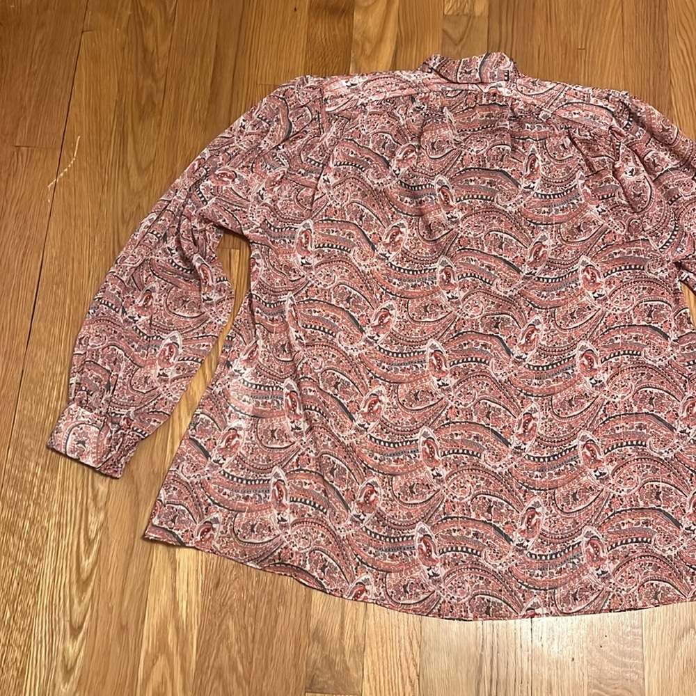 Zara Women's Blouse Pink Multicolor Paisley V-Neck Tie Long Sleeve Shirt Top S - Picture 11 of 12